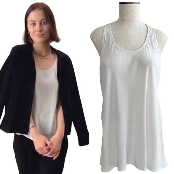 Eileen Fisher Silk Racerback Tank Layering Shell in Bone M - Picture 1 of 8